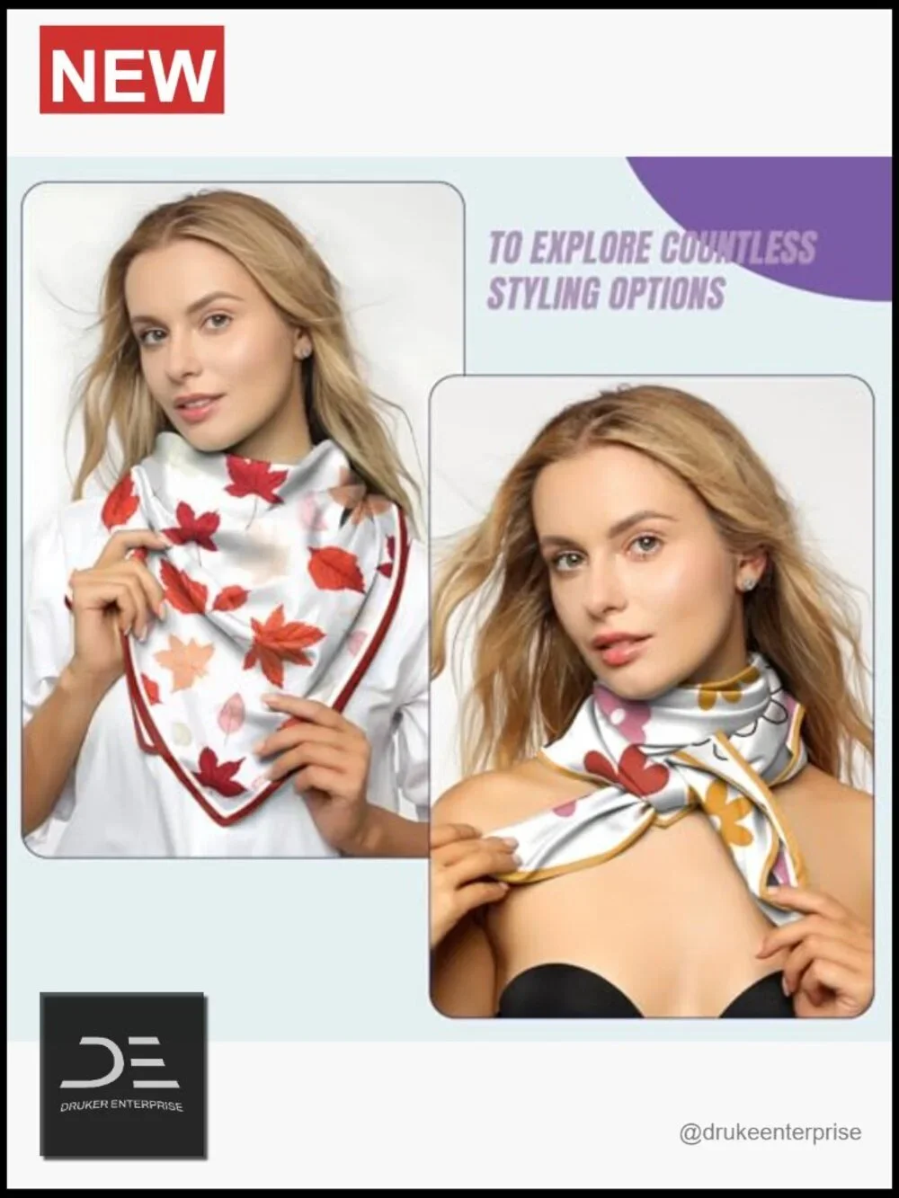 2PCS Satin Scarf Silk Feeling Hair Wrap Lightweight Square 27.5 Inches